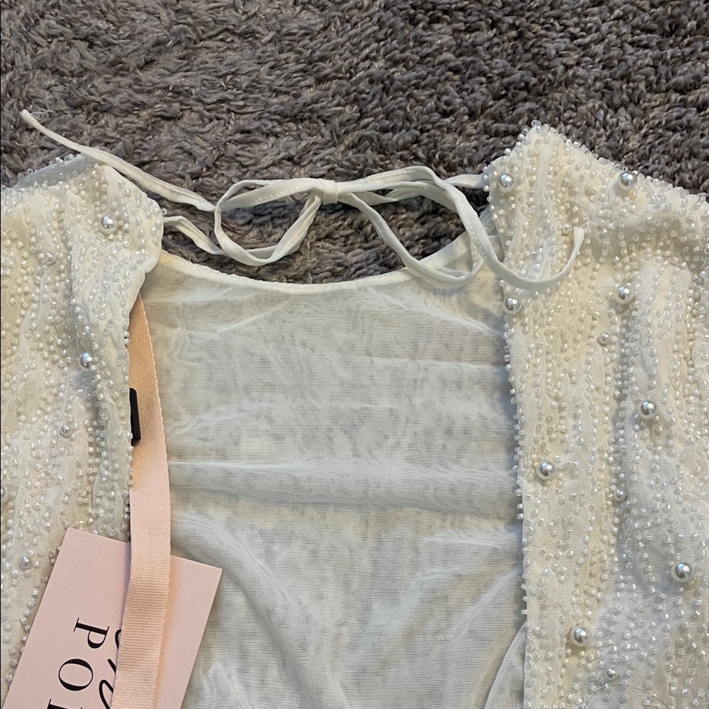 Oh Polly Beaded Cream Long Sleeve Dress - Picture 10 of 10